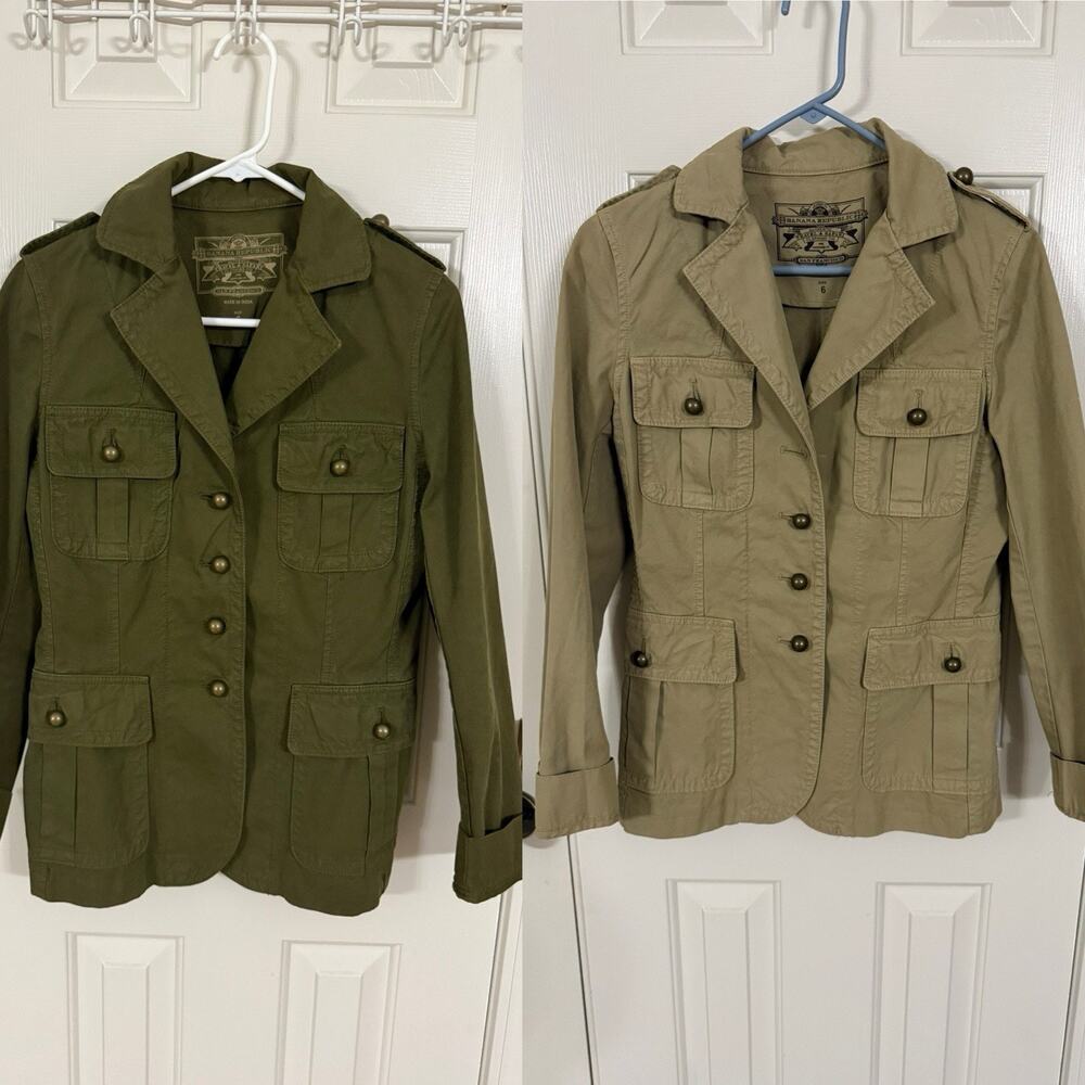 Banana Republic Vintage Lot Of 2 Safari Jackets Khaki Olive Green 100% Cotton 6
